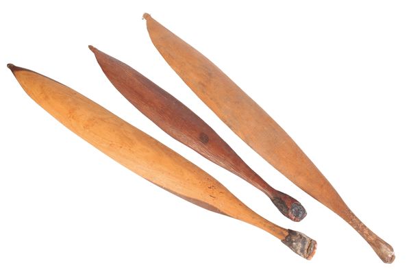 THREE ABORIGINAL SPEAR THROWERS WOOMERAS