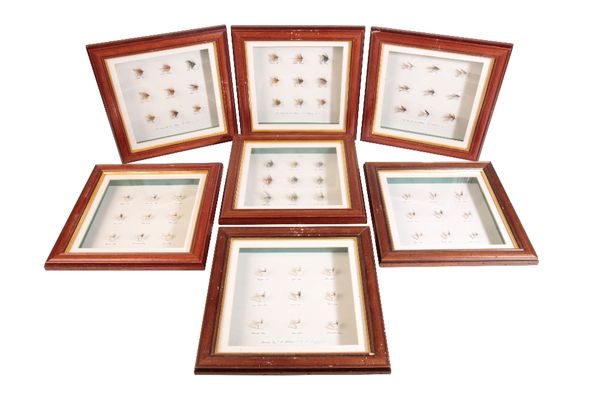 SET OF SEVEN FRAMED DISPLAYS OF FISHING FLIES