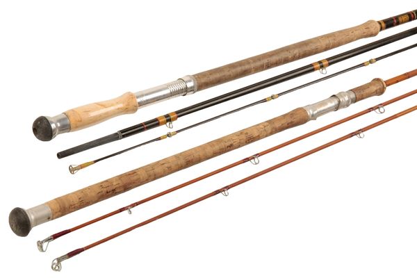 J.S. SHARP LTD: A THREE PIECE SPLIT CANE SPINNING ROD