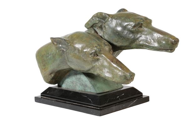 PAIR OF GREYHOUND CAST BRONZE FIGUREHEADS