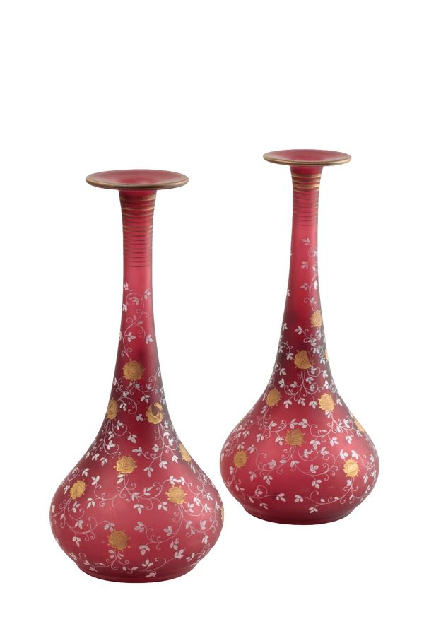 PAIR OF BOHEMIAN ENAMELLED AND GILT VASES