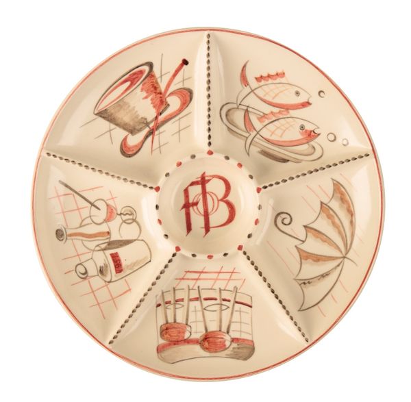 CLAUDE SMALE FOR POOLE POTTERY: A "FESTIVAL OF BRITAIN" HORS D'OEUVRES DISH