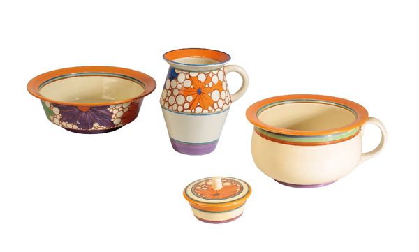 CLARICE CLIFF: A NEWPORT POTTERY FANTASQUE FOUR-PIECE BASIN SET