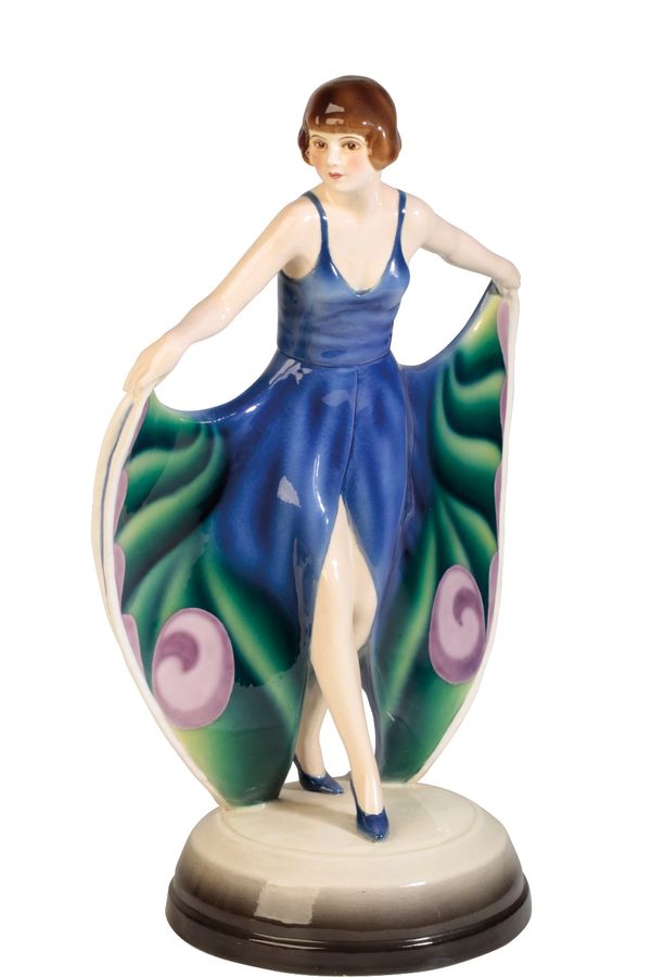 GOLDSCHEIDER: A PORCELAIN FIGURE OF A FEMALE DANCER "BUTTERFLY WING DRESS"