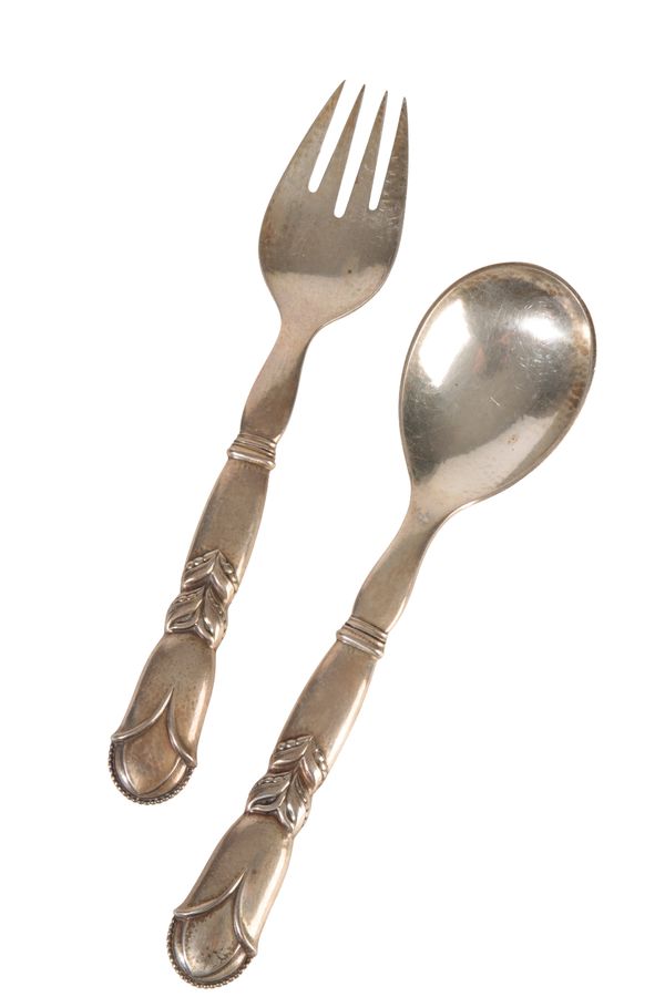 GEORG JENSEN: TWO PAIRS OF STERLING SILVER SALAD SERVERS