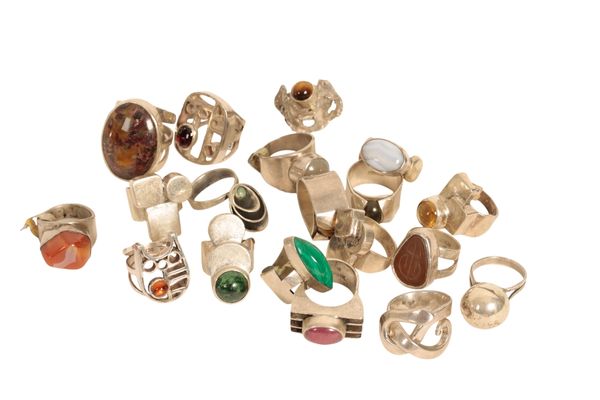 COLLECTION OF MODERNIST SILVER AND GEM SET DRESS RINGS