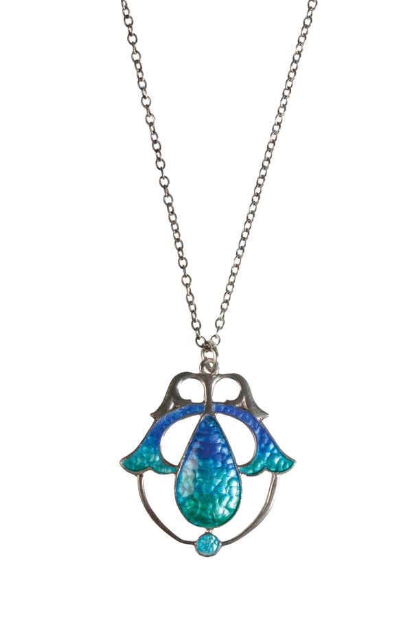 JAMES FENTON: AN ART NOUVEAU SILVER AND ENAMEL PENDANT