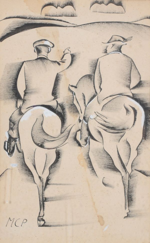 •PAL C MOLNAR (1894-1981) An Art Deco style study of two figures on horseback