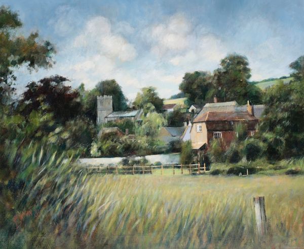 •MICHAEL BOWMAN (b. 1943) 'Tolpuddle from the Meadows'