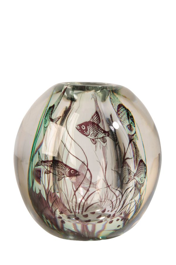 •EDWARD HALD FOR ORREFORS: A GRAAL GLASS PAPERWEIGHT VASE