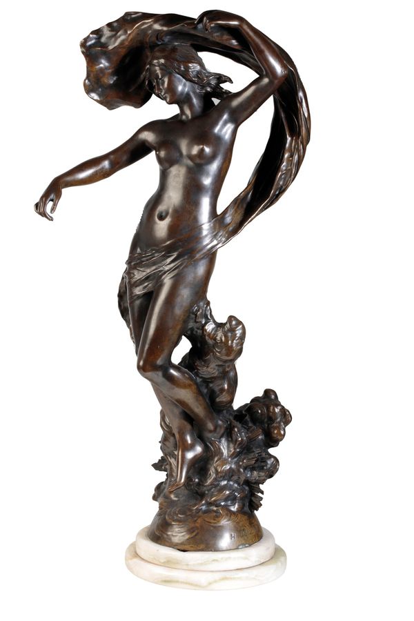 HORACE DAILLION (1854-1946); A LARGE PATINATED BRONZE SCULPTURE: "AURORE"