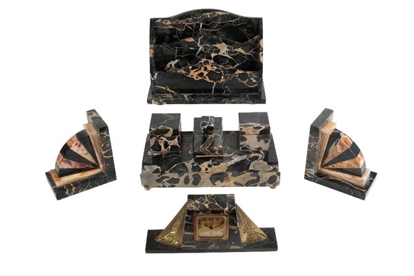 ART DECO NERO PORTORO MARBLE DESK SET