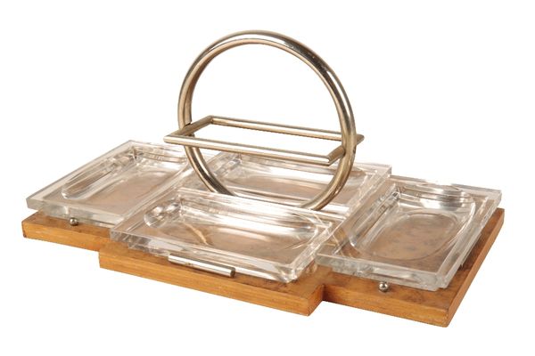 ART DECO WALNUT AND CHROME HORS D'OEUVRES STAND