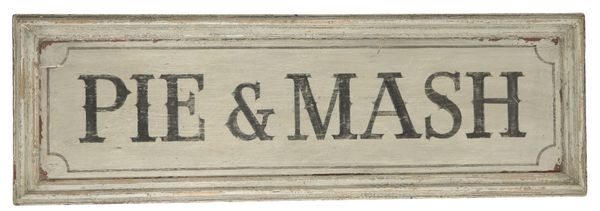 LARGE DECORATIVE PAINTED WOODEN ADVERTISING SHOP DISPLAY SIGN "PIE & MASH"