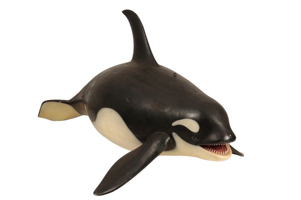 LARGE PAINTED "SHAMU" WHALE SHOP ADVERTISING MASCOT, 20TH CENTURY