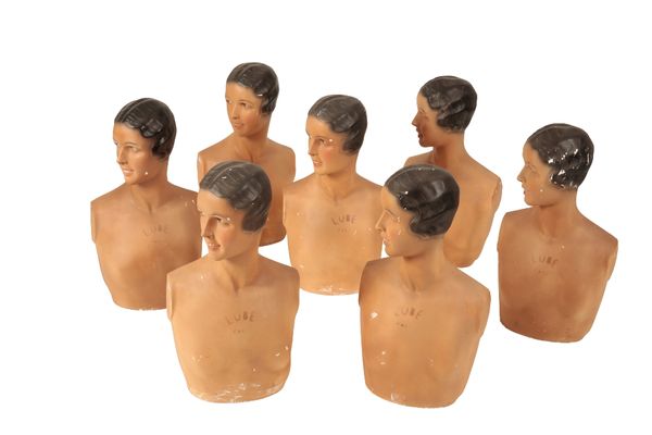 COLLECTION OF SEVEN "LUBE PARIS" SHOP DISPLAY MANNEQUINS