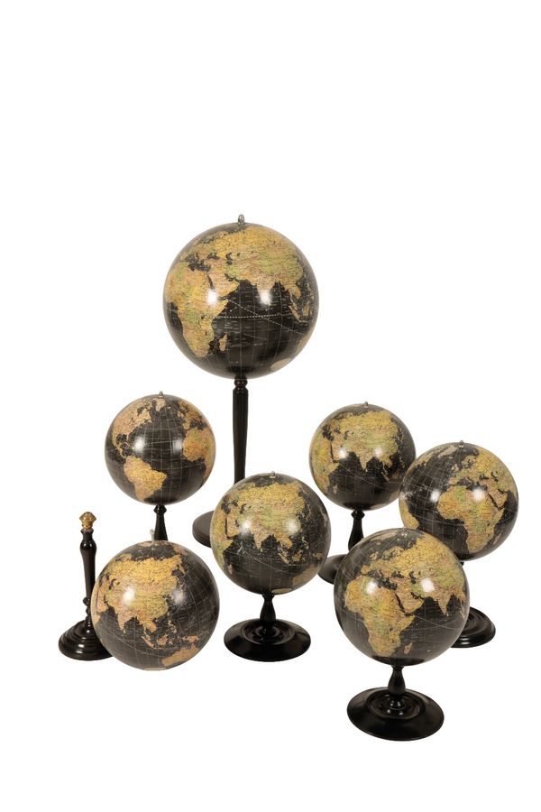 COLLECTION OF NINE 19TH CENTURY STYLE TERRESTRIAL GLOBES