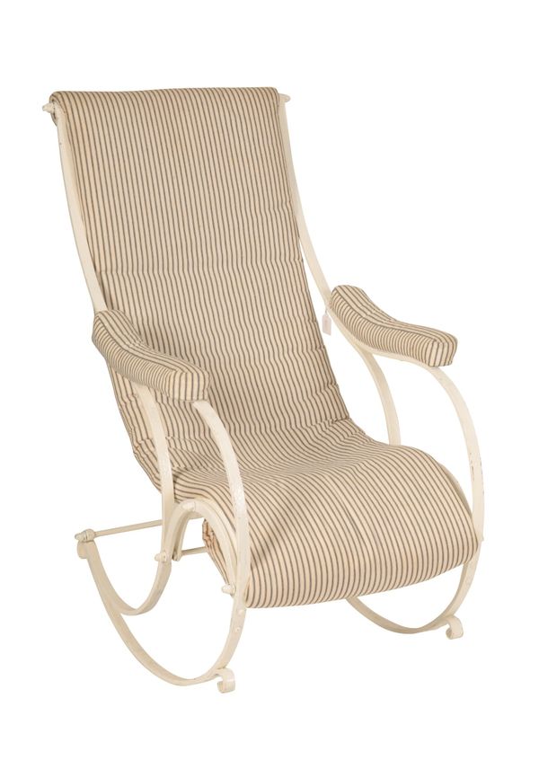 MANNER OF R.W.WINFIELD: A PAINTED METAL FRAMED ROCKING CHAIR