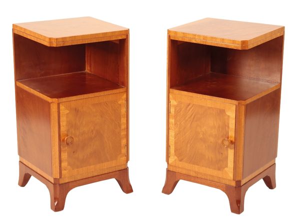 PAIR OF ART DECO SATINWOOD AND WALNUT FRAMED SIDE TABLES