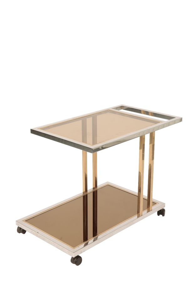 BELGO CHROME: A CHROME PLATED AND SMOKED GLASS DRINKS TROLLEY