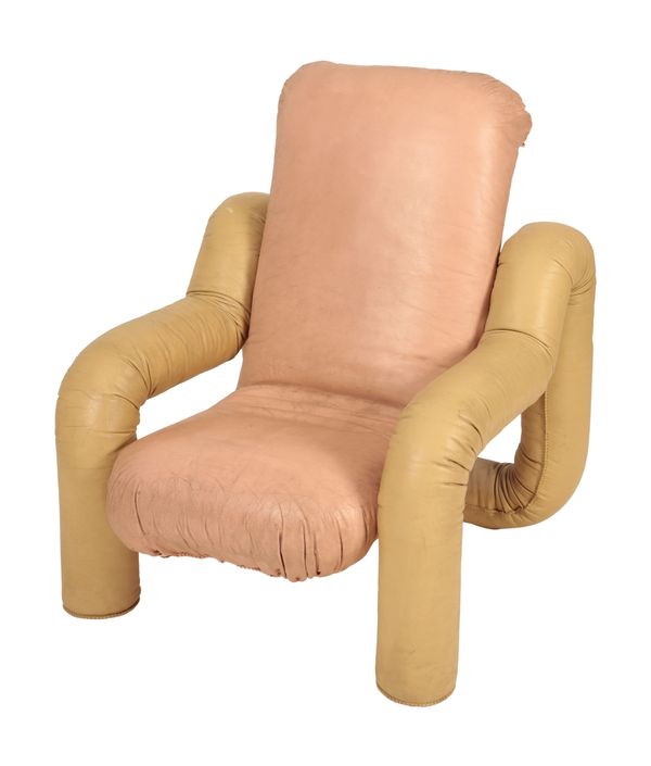 •JOHN MAKEPEACE OBE (b.1939): A BEIGE AND PALE TERRACOTTA LEATHER CONCEPT CHAIR
