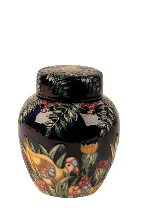MOORCROFT: A "Swamp Hen" limited edition ginger jar and cover