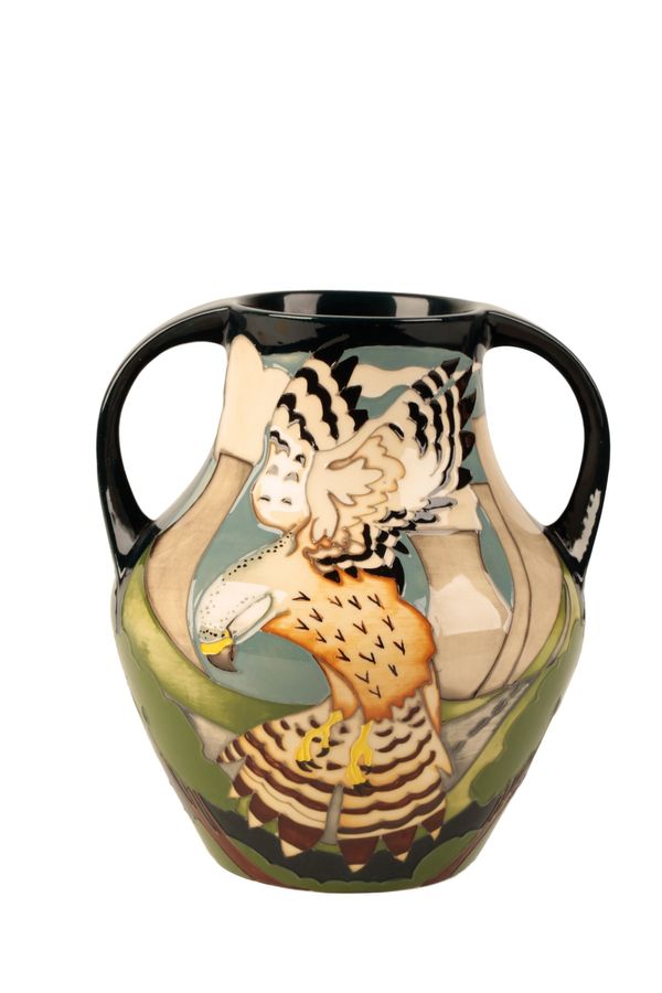 MOORCROFT: "The Stone Kestrel" twin-handled trial vase