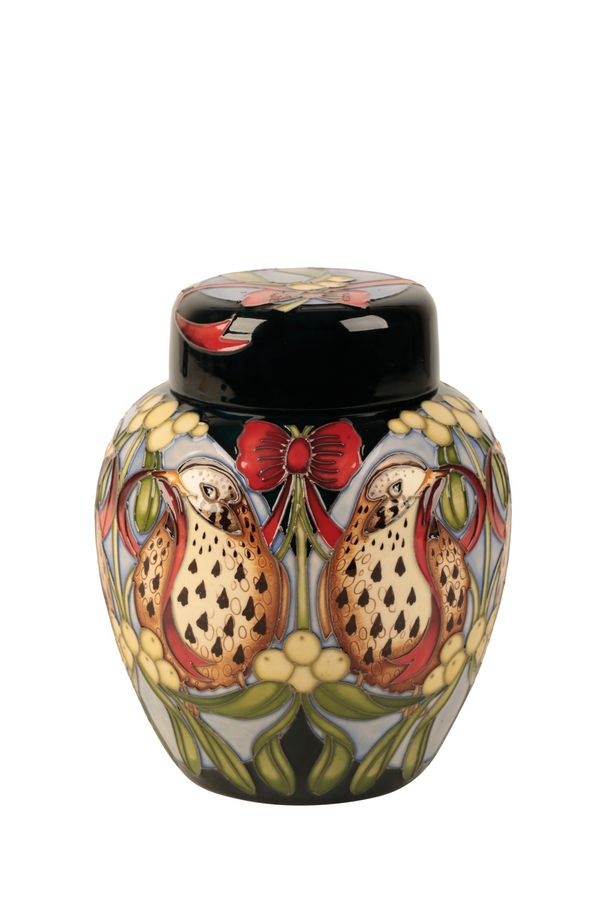 MOORCROFT: A "Mistle Thrush" numbered edition ginger jar and cover