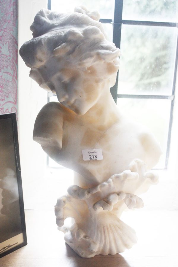 G. POCHINI An alabaster bust of a siren emerging from a shell and waves