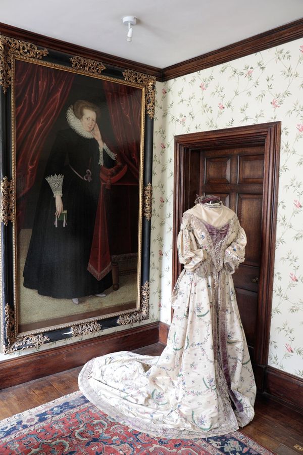 A GEORGE III PAINTED SILK DRESS