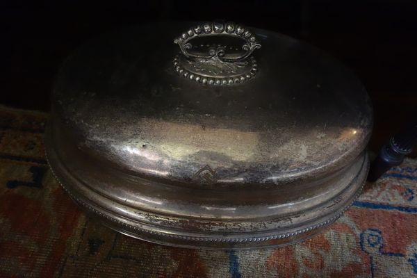 A VICTORIAN SILVER PLATED MEAT DISH COVER