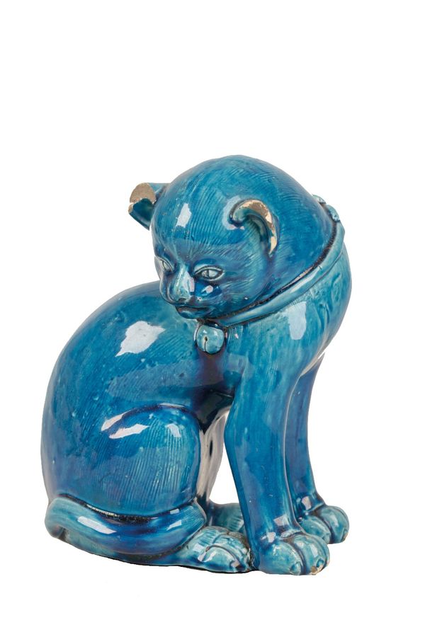 A GALLE STYLE FAIENCE CAT