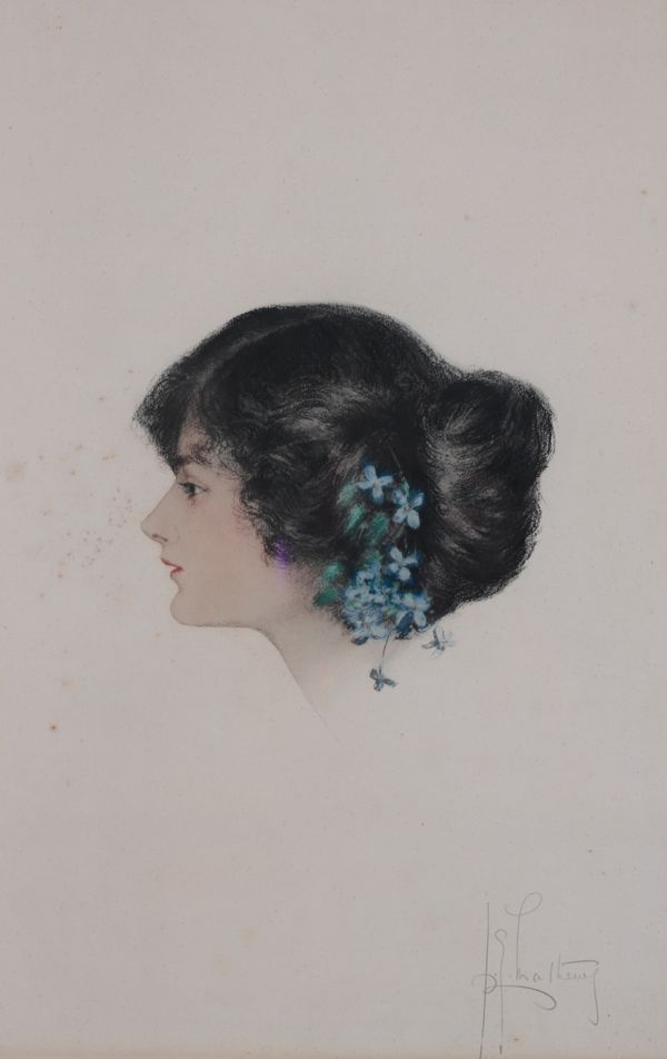 RICHARD GEORGE MATTHEWS (1870-1955) Profile head study of a young woman