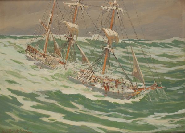 GEORGE FAGAN BRADSHAW (1887-1960) A tall ship in difficulty in heavy seas