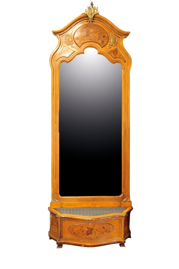 CONTINENTAL SATINWOOD AND FLORAL MARQUETRY PIER MIRROR