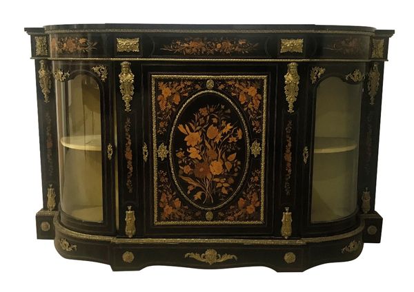 VICTORIAN FLORAL MARQUETRY AND ORMOLU-MOUNTED CREDENZA