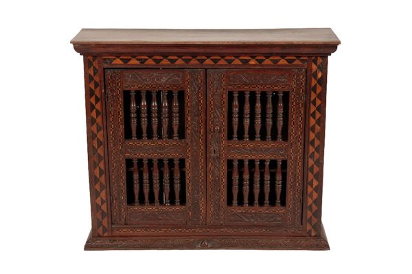 OAK AND MARQUETRY MURAL CUPBOARD