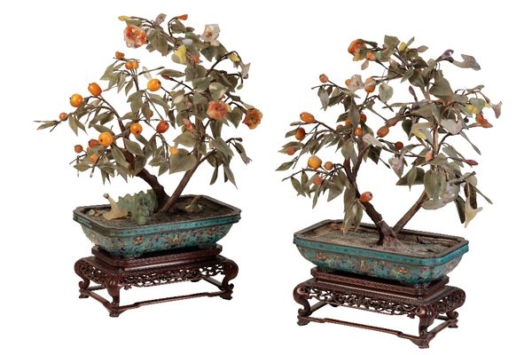 PAIR OF ENAMEL AND HARDSTONE JARDINIERES, QIANLONG PERIOD