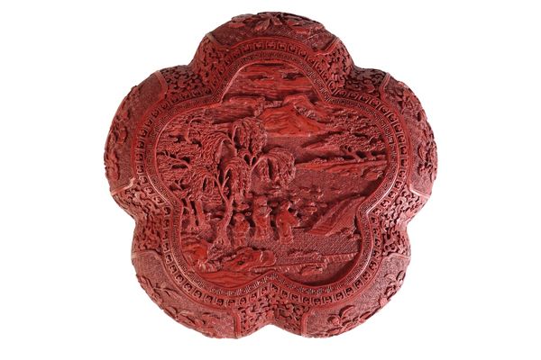 FINE CINNABAR LACQUER PENTAFOIL BOX AND COVER, QIANLONG PERIOD