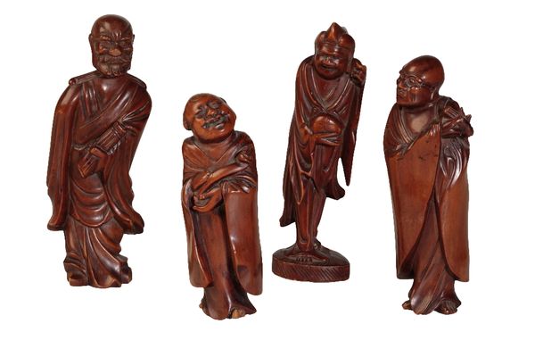 FOUR CARVED BOXWOOD FIGURES, QING DYNASTY, 18TH / 19TH CENTURY