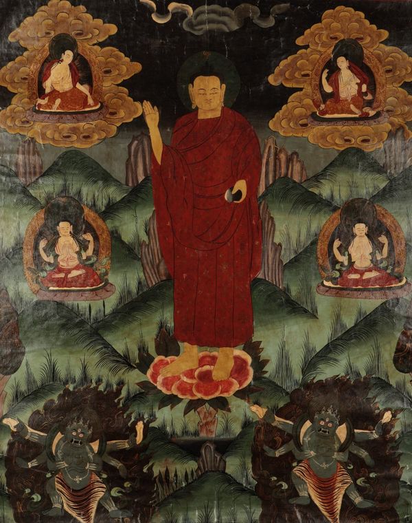 TIBETAN OIL OF STANDING SHAKYAMUNI, 19TH CENTURY