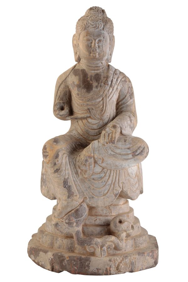 CARVED STONE FIGURE OF A BODHISATTVA, POSSIBLY TANG DYNASTY