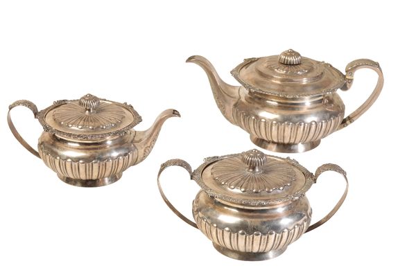 EXPORT SILVER THREE PIECE TEA SERVICE, QING DYNASTY, 19TH CENTURY