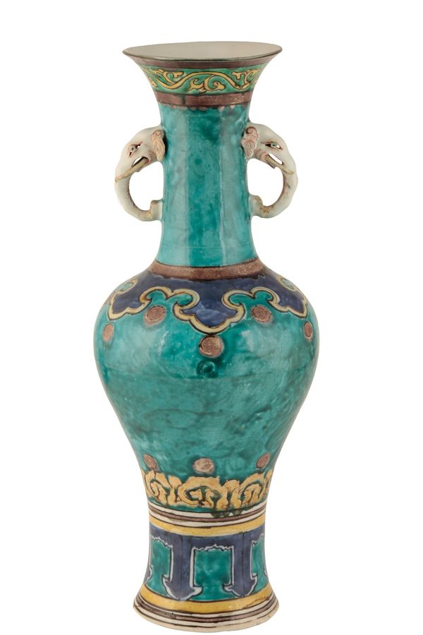 RARE TURQUOISE-GROUND SANCAI BALUSTER VASE LATE MING / EARLY QING