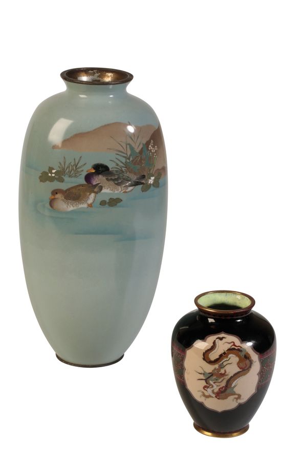 JAPANESE BLUE GROUND CLOISONNE VASE