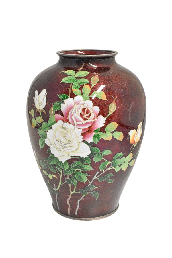 LARGE JAPANESE RED-FOIL CLOISONNE VASE