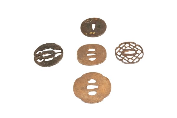 FIVE ASSORTED IRON TSUBA