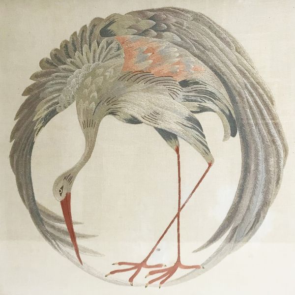 JAPANESE SILK EMBROIDERED PANEL OF A CRANE