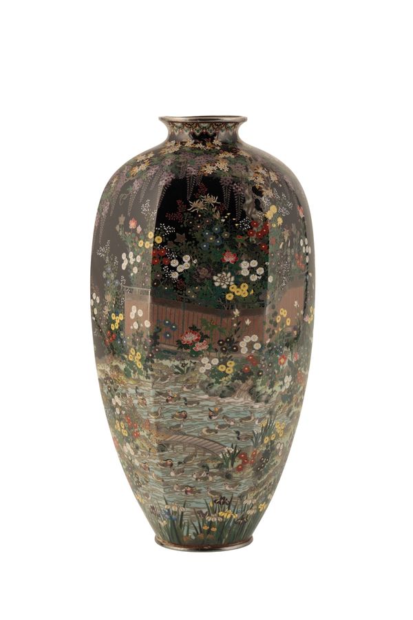 FINE JAPANESE CLOISONNE VASE BY HAYASHI KODENJI