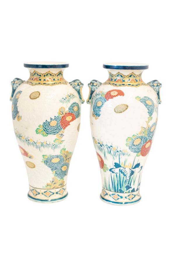 FINE AND LARGE PAIR OF SATSUMA VASES